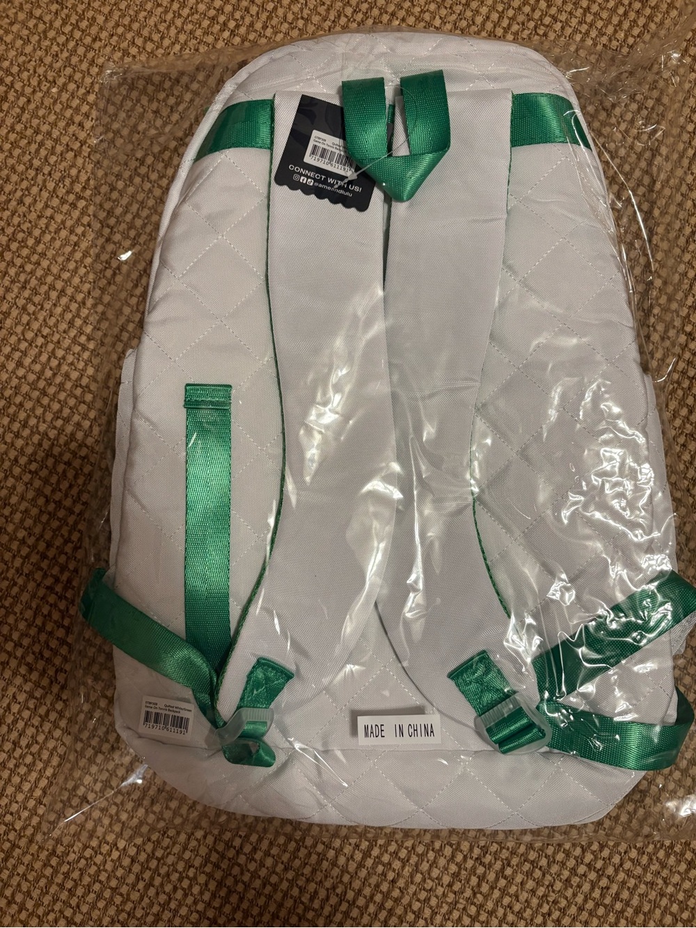 White Quilted Ame & Lulu Tennis Backpack with Green Trim - Picture 5 of 6